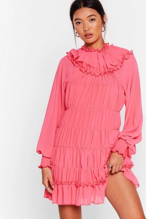 Nasty Gal Dresses & Skirts - Nasty Gal Pink Ruffled Long Sleeve Mini Dress